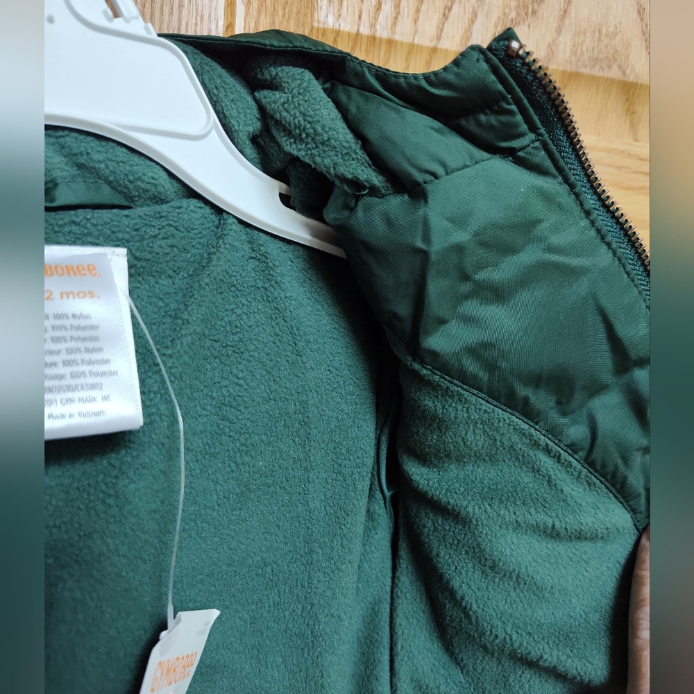 Gymboree Green Puffer Jacket with Hood and Quilted Design, Fleece Lining - Picture 4 of 7